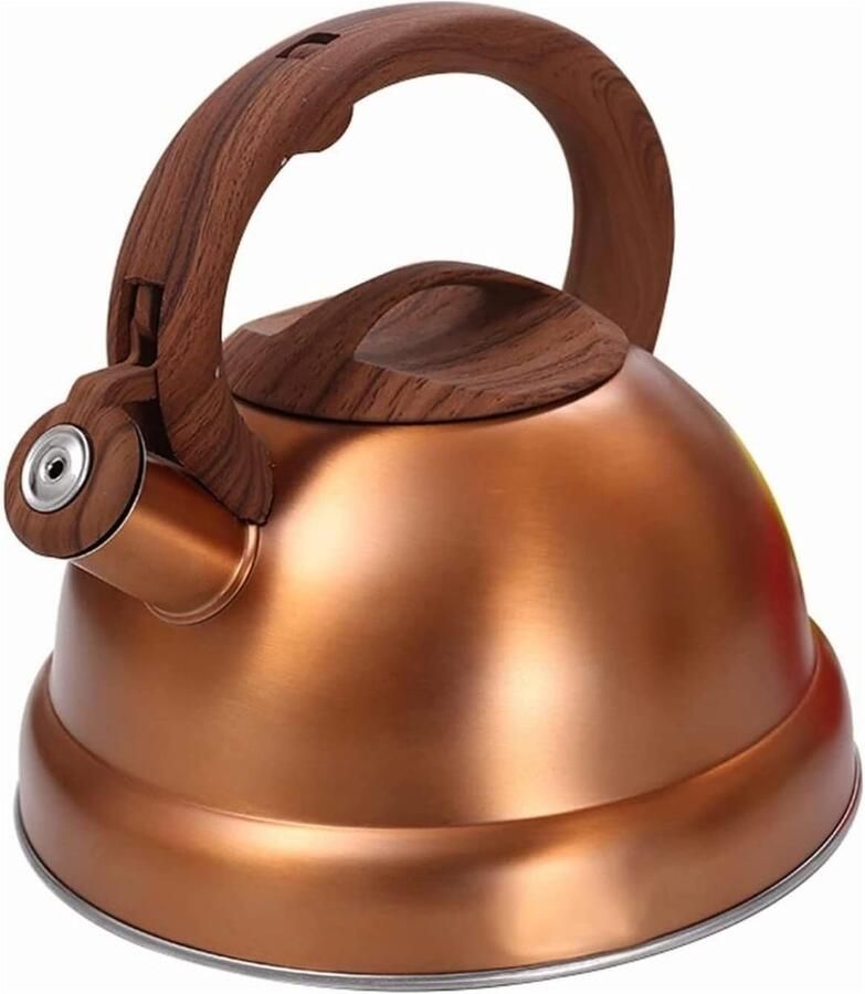 Waterkoker Roestvrij Staal Theeketel Fluitketel Koken Op Fornuis Houtnerf Nylon Handvat 3 Liter Capaciteit Zilver