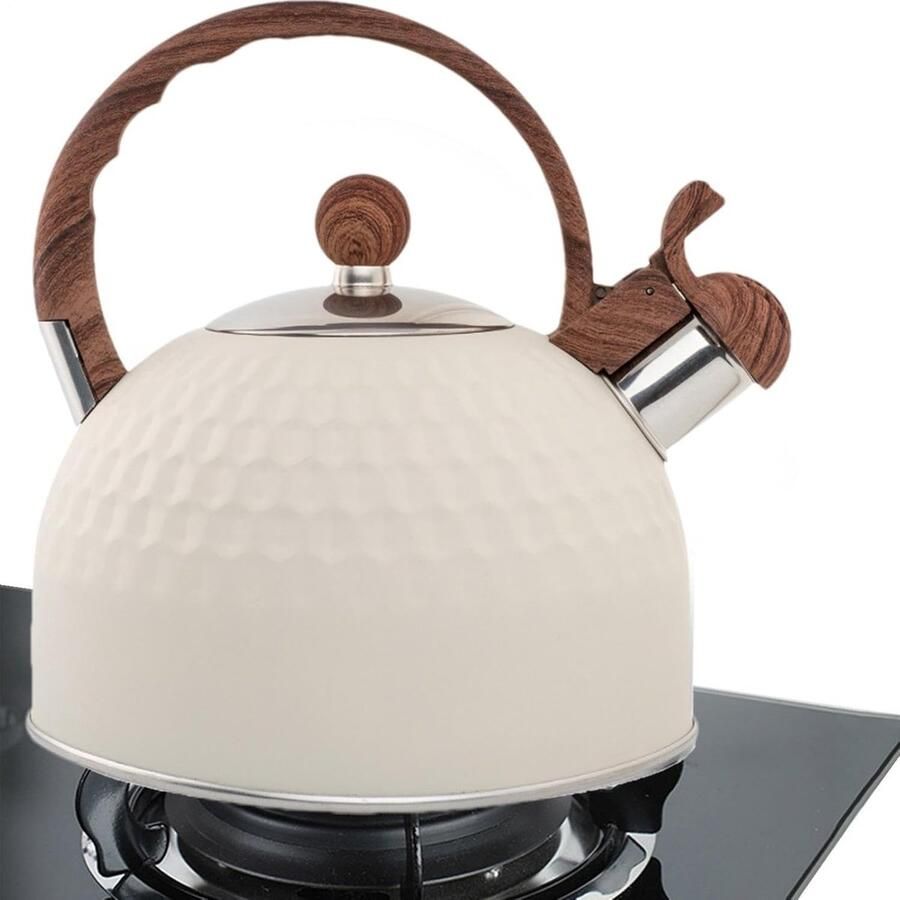 Waterkoker Roestvrij Staal Theepot Fluitketel Koken & Theezetten Grote Inhoud 25L 19x19x20 cm Hammer Beige