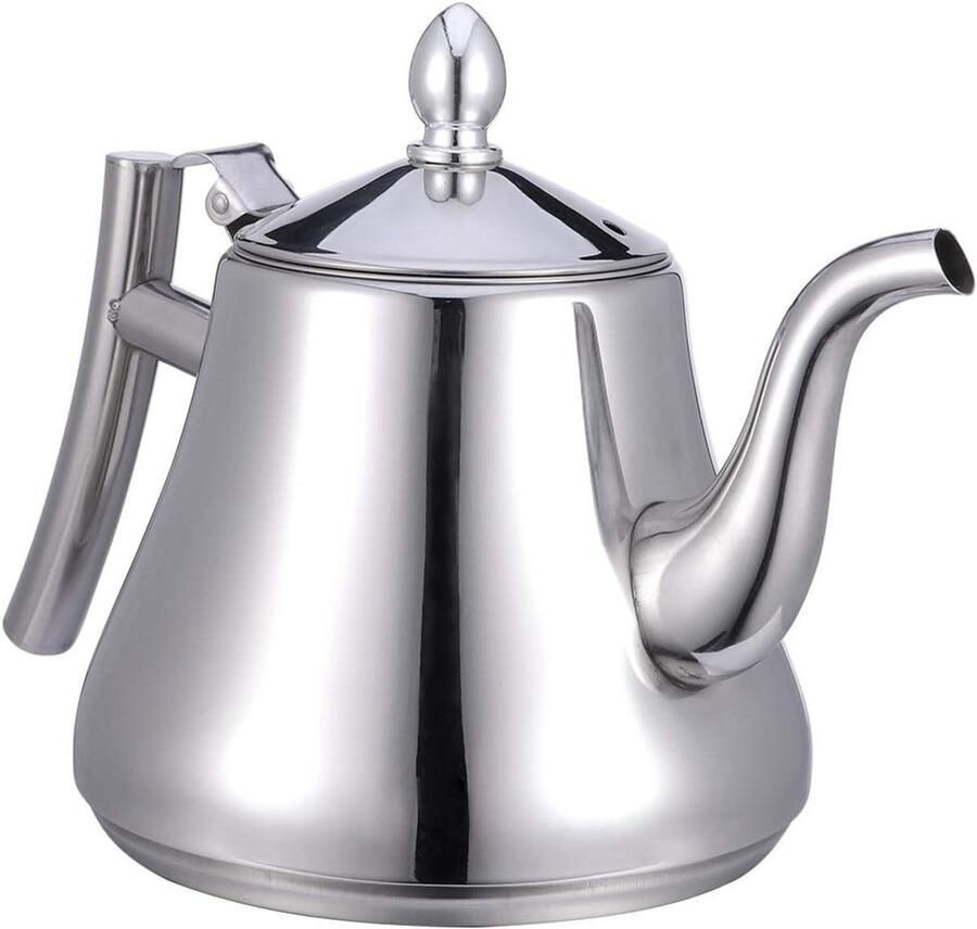 Waterkoker Roestvrij Staal Theepot Ketel Thee Zetten Met Uitneembare Zeef 1 Liter Zilver