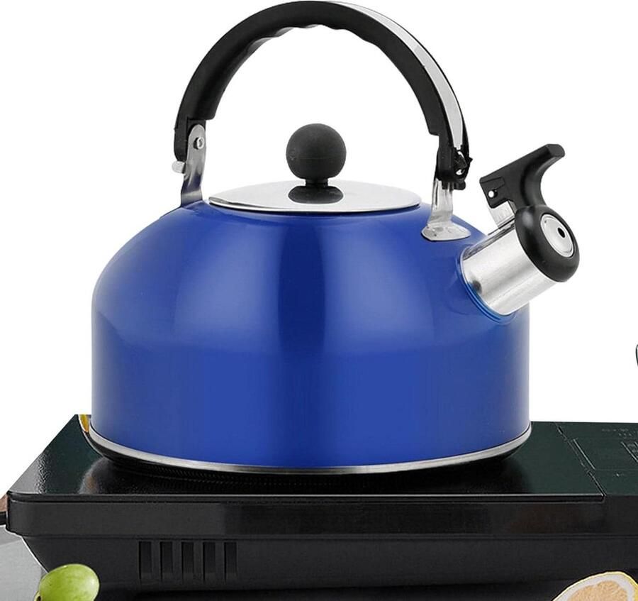 Waterkoker Roestvrijstaal Fluitketel Kookplaat Water Koken Functionele Fluituitloop 1.8L Donkerblauw