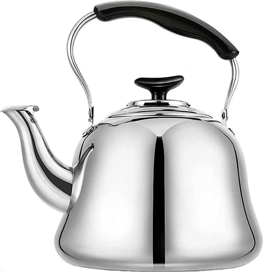 Waterkoker Roestvrijstaal Fluitketel Theepot Water Koken Gestroomlijnde Uitloop 5 liter Zilver