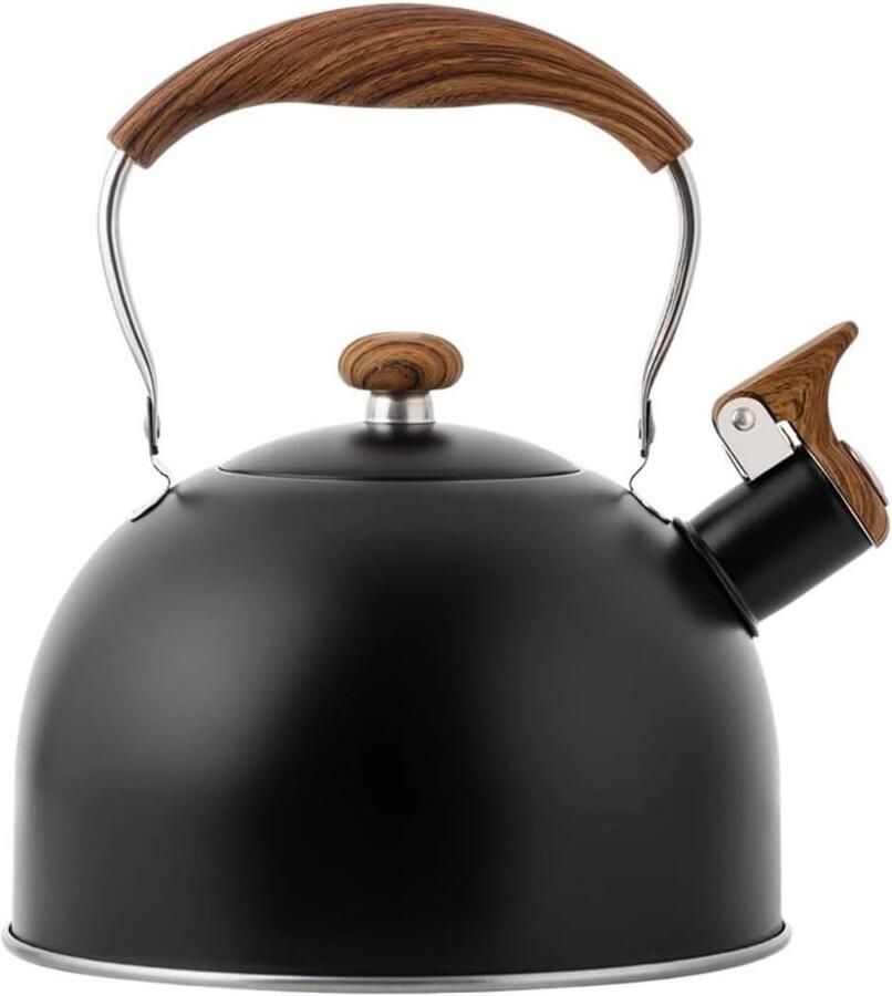 Waterkoker Roestvrijstaal Fluitketel Theepot Water Koken Ingebouwd Fluitje 2.5 Liter Zwart