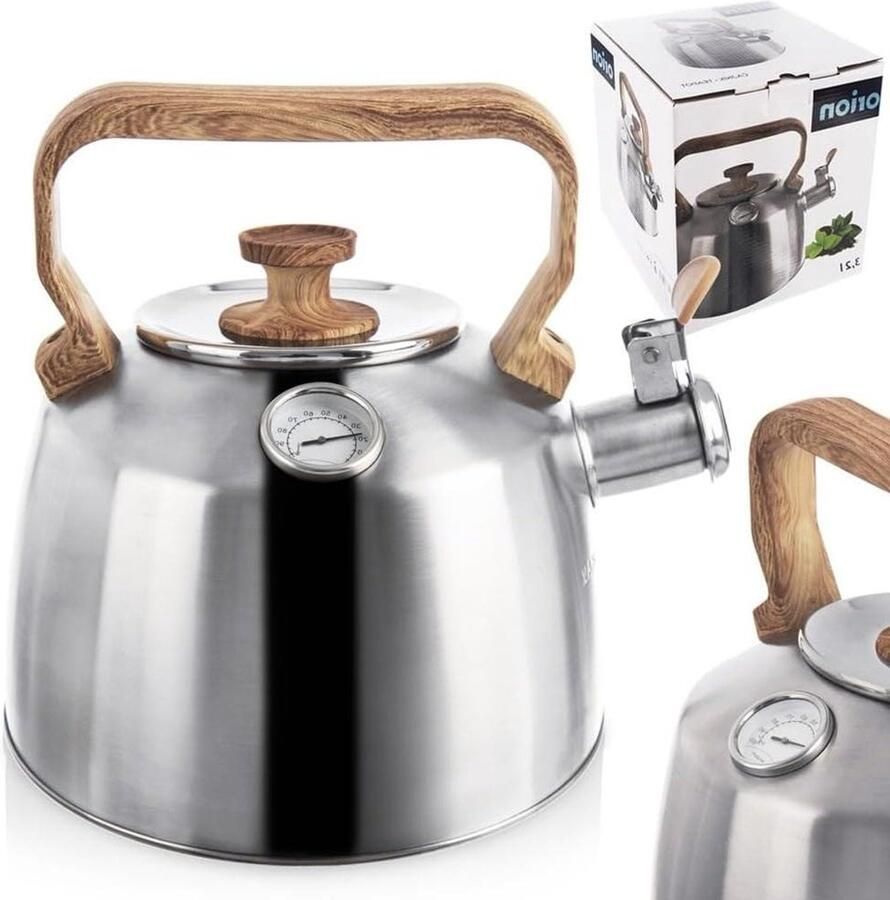 Waterkoker Roestvrijstaal Fluitketel Thermometer Thee en Koffie Met Temperatuurmeter 32 Liter Zilver