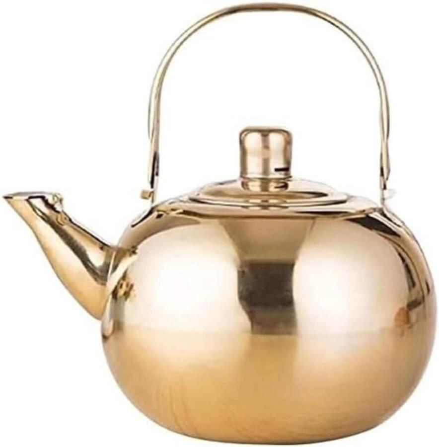 Waterkoker Roestvrijstaal Theepot Kookplaat Water Koken Automatisch Fluitgeluid 1.5 Liter Goud
