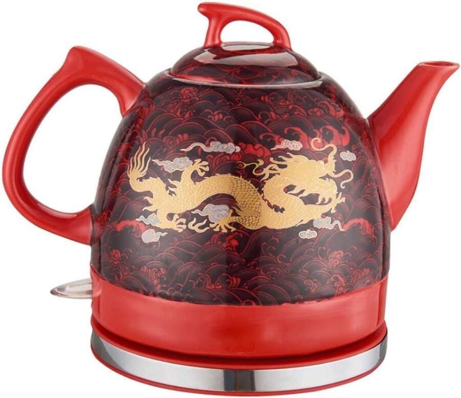 Waterkoker Rood geglazuurde gouden draak Afneembare basis Droogkookbeveiliging 1 2L Rood Safehappy