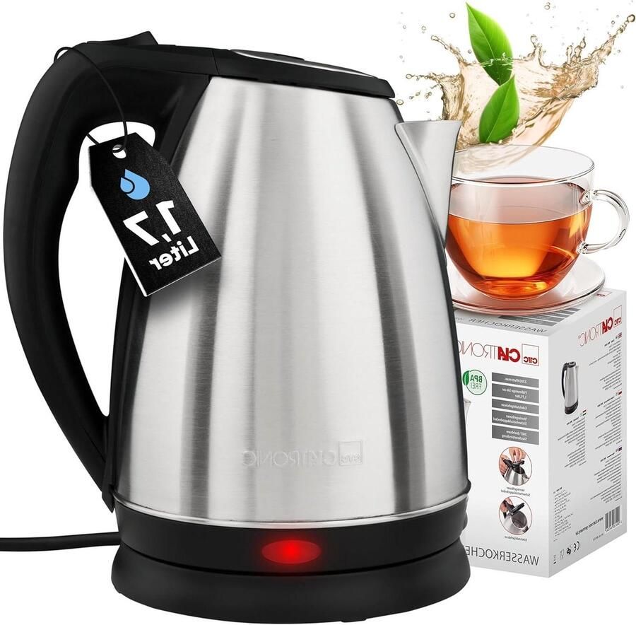 Waterkoker RVS Elektrische waterkoker Snel water koken Verborgen verwarmingselement 1.7 liter Zilverkleurig