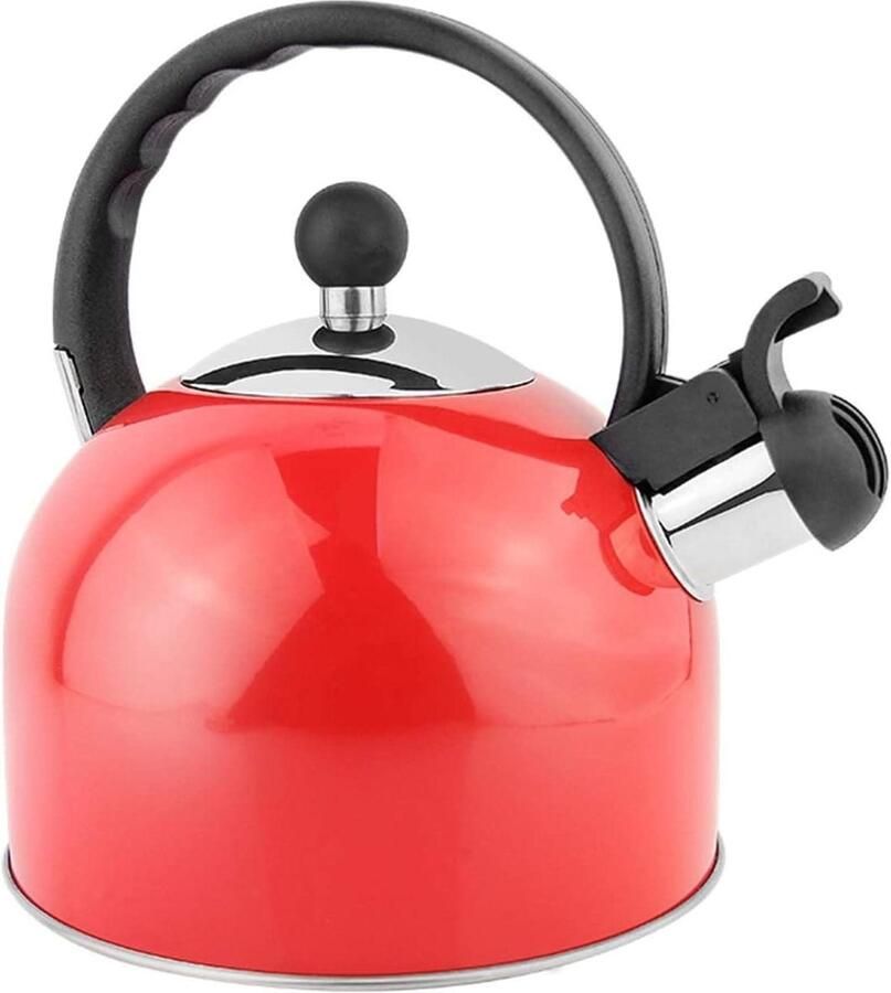 Waterkoker RVS Fluitketel Keuken Koffie en Thee Voor Alle Vuren 2.5 Liter Rood