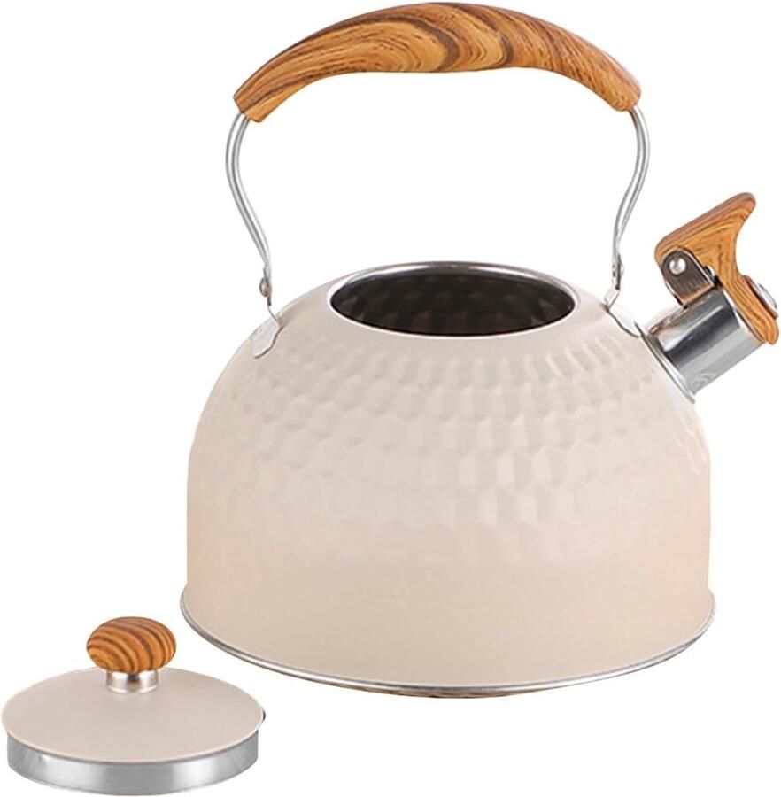 Waterkoker RVS Fuitketel Keuken Koffie en Thee Automatisch Fluit Signaal 2.5 Liter Capaciteit Wit