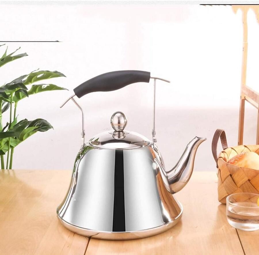 Waterkoker RVS Grote fluitketel Koffie en Thee Anti-broei handvat 2 Liter Zilverkleurig