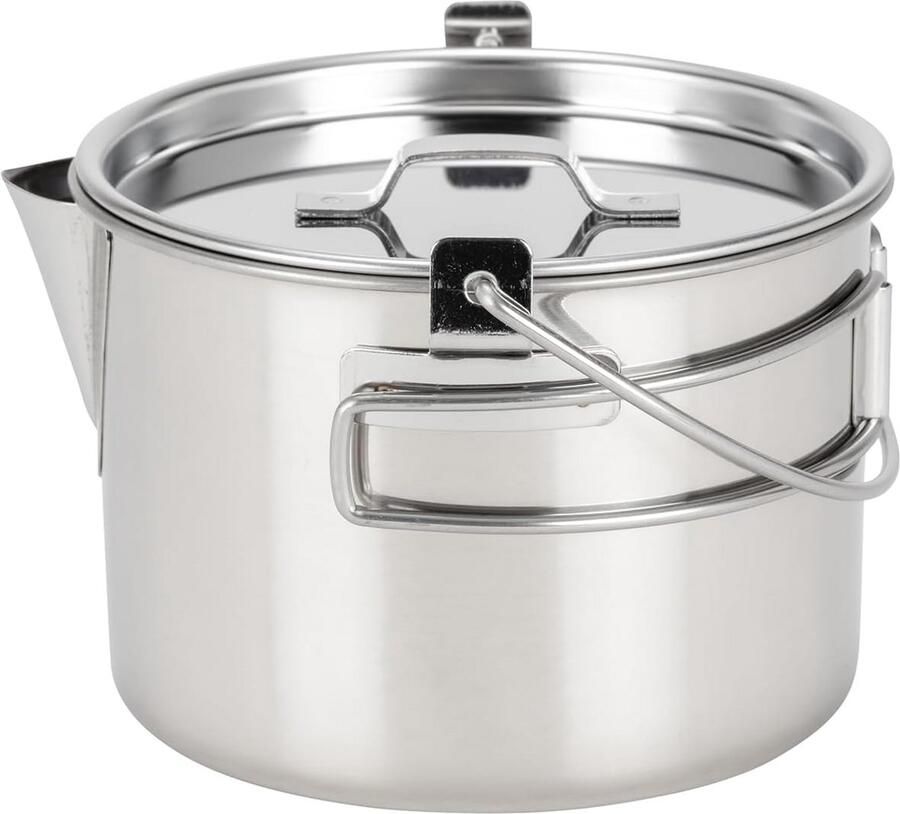 Waterkoker RVS Kookpotje Koffie Thee Opvouwbare handgrepen 0.9 Liter Zilverkleurig