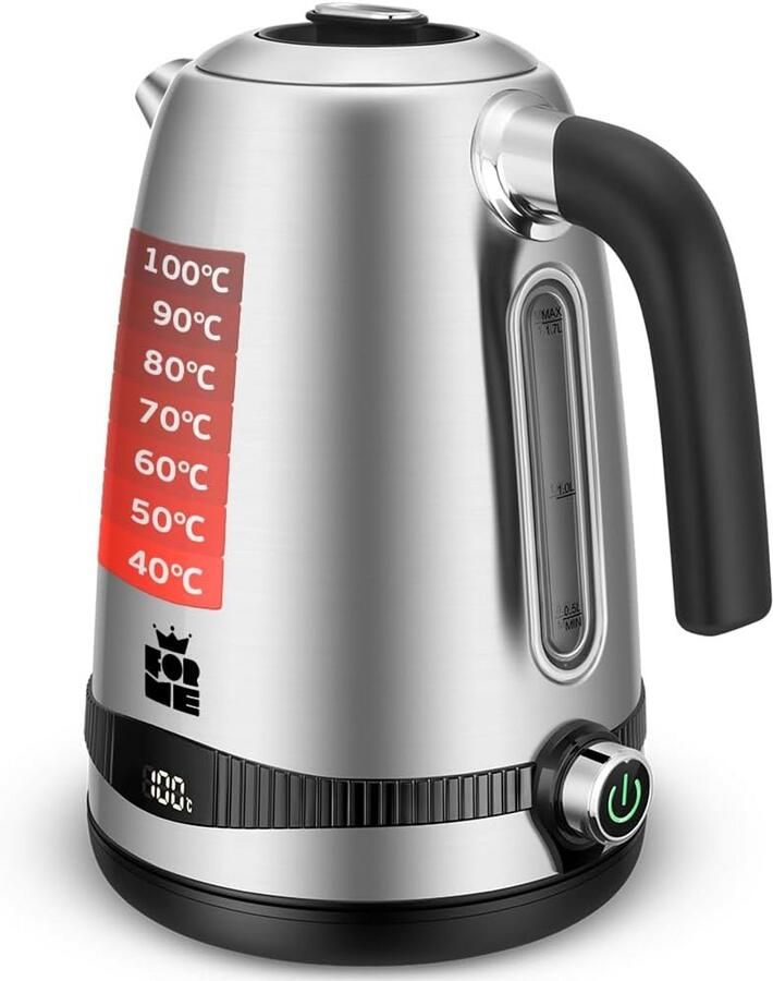 Waterkoker RVS met Temperatuurregeling 1.7L Warmhoudfunctie & LED Verlichting