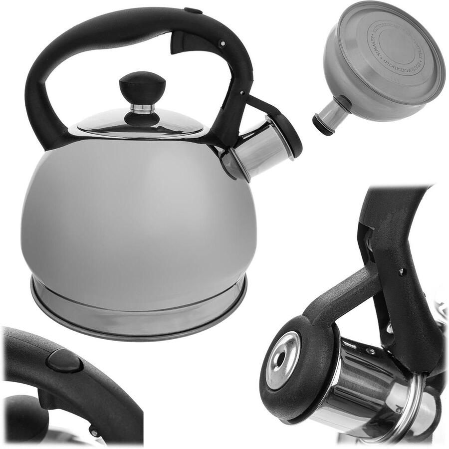 Waterkoker RVS Thee Ketel Water Koken Automatisch Fluit Signaal 1.8 Liter Zilver