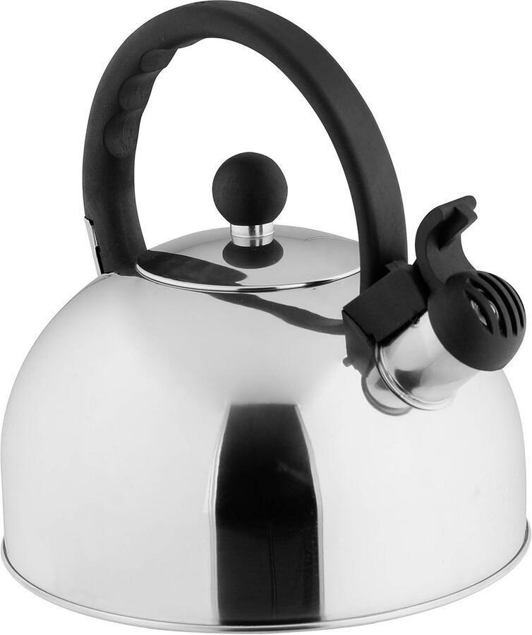 Waterkoker RVS Thee Ketel Water Koken Fluitend Signaal 2.5 Liter Zilver Zwart