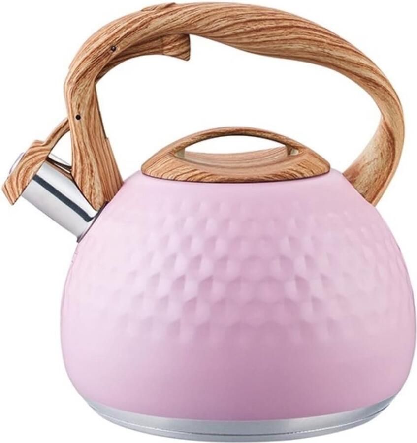 Waterkoker RVS Theeketel Fluitketel Koken op Fornuis Klassieke Uitstraling 3 Liter Capaciteit Roze