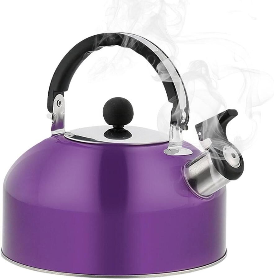 Waterkoker RVS Theepot Fluitketel Koffie Thee Zetten Hittebestendig Handvat 1.8 Liter Paars
