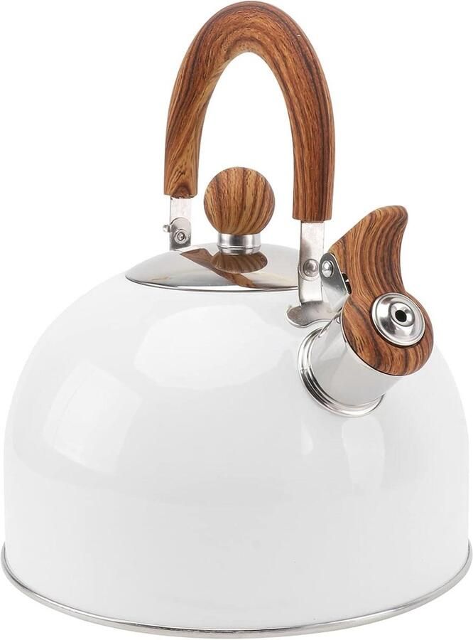 Waterkoker RVS Theepot Fluitketel Water Koken Automatisch Fluit Signaal 2.5L Inhoud Wit