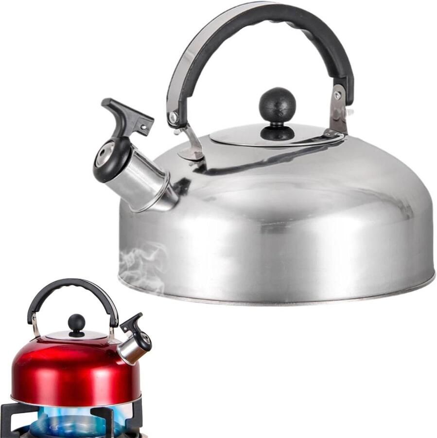 Waterkoker RVS Theepot Fluitketel Water Koken Praktische Fluitfunctie 2 Liter Zilverkleurig