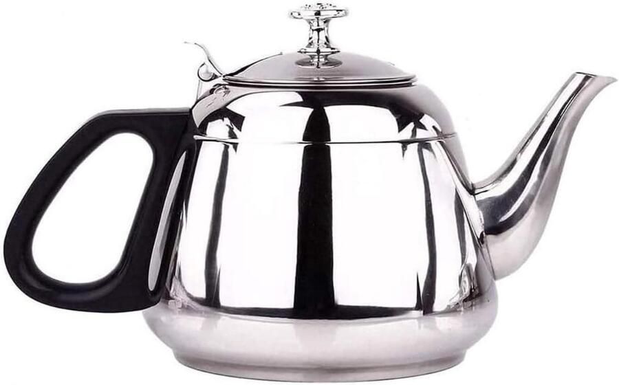 Waterkoker RVS Theepot Kookplaat Water Koken Platte Bodem 1 Liter Zilver