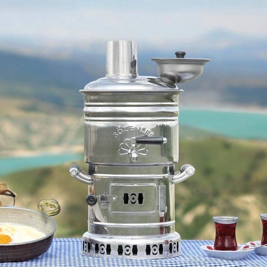 Waterkoker Samovar 4 Liter Inhoud 1500 W Vermogen Roestvrij Staal Voor Kamperen En Wandelen
