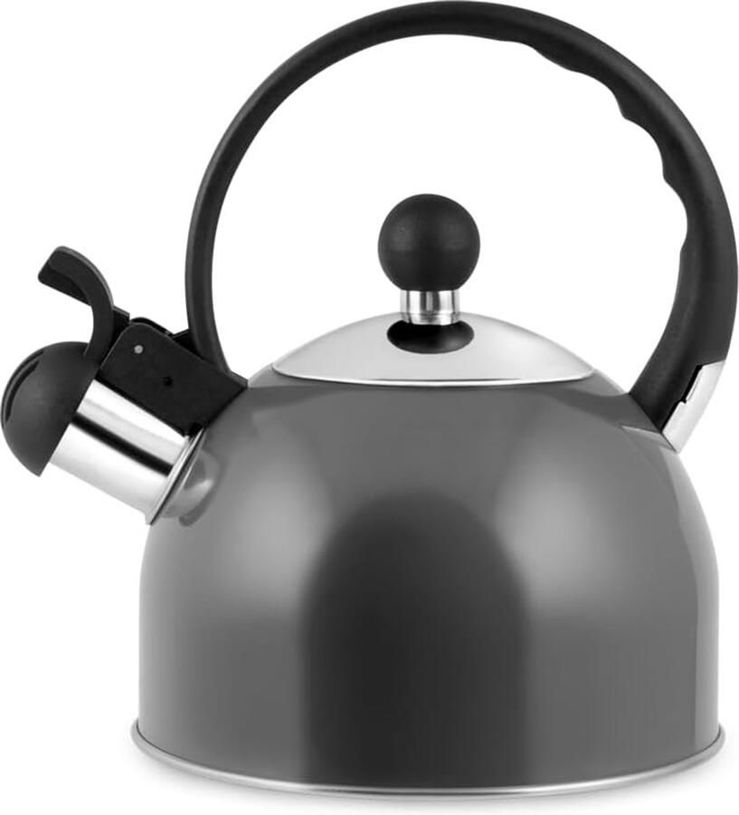 Waterkoker Staal Fluitketel Koffie Thee Zichtbare Kookindicator 1.5 Liter Antraciet
