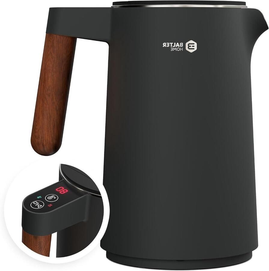 Waterkoker Temperatuurinstelling Theemaker RVS Dranken Bereiden Dubbelwandig CoolTouch 15 Liter Zwart
