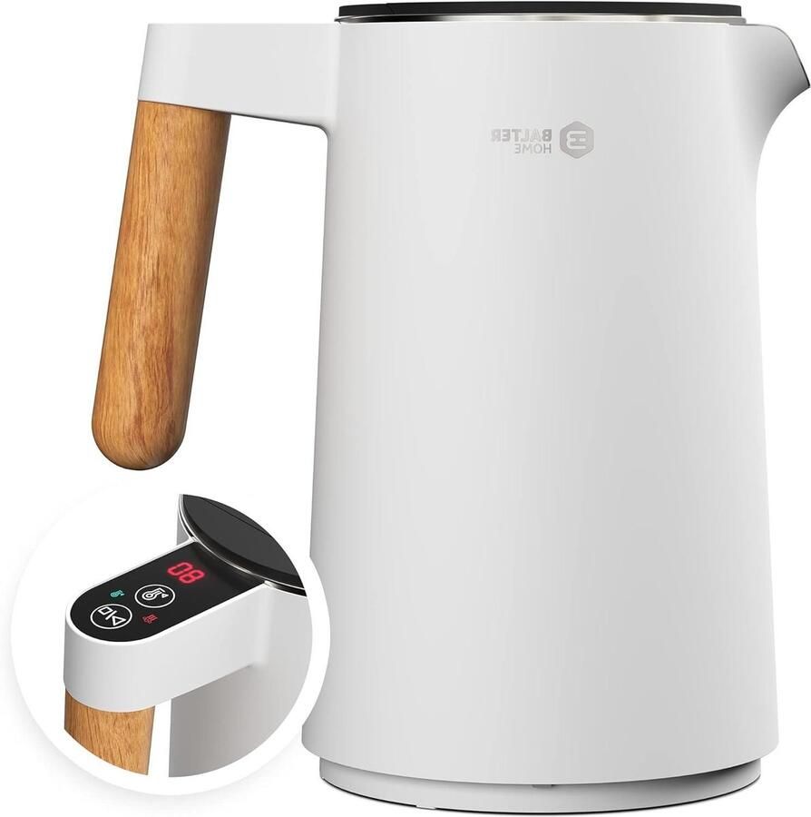 Waterkoker Temperatuurregeling Elektrische Ketel Thee en Koffie Zetten Dubbelwandig CoolTouch Design 15 Liter Capaciteit Wit