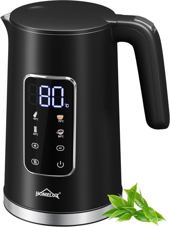 Waterkoker Temperatuurregeling Theeketel Snelkoker Dranken Bereiden Dubbelwandig Roestvrij Staal 1.7 Liter Zwart
