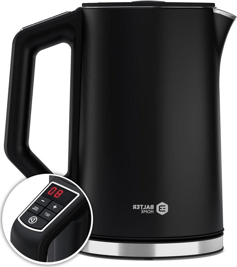 Waterkoker Temperatuurregeling Theeketel Warmhoudfunctie Thee en Koffie Zetten Dubbelwandige Isolatie 15 Liter Zwart