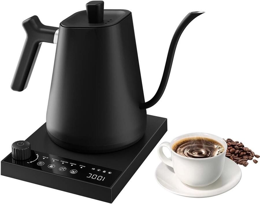 Waterkoker temperatuurregeling Theepot met tuit Koffie en thee Precieze temperatuur controle 0.6 cm tuit Zwanenhals Zwart