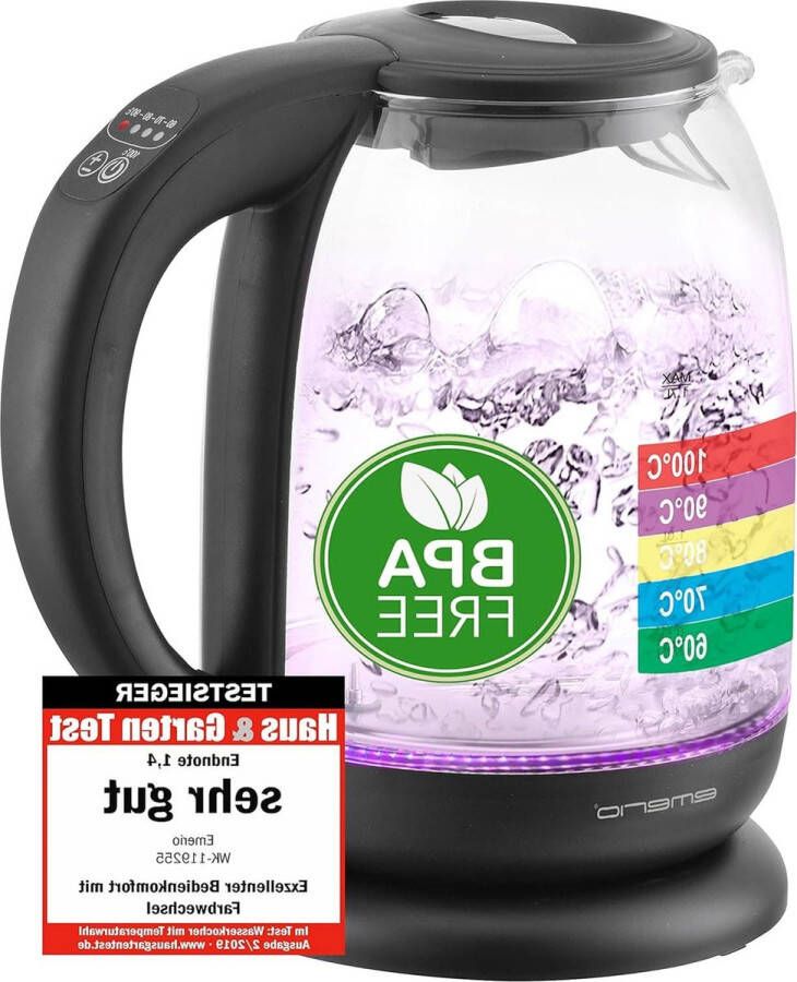 Waterkoker testwinnaar huis & tuin hoogwaardig borosilicaatglas temperatuurkeuze BPA-vrij autooff droogkookbescherming 2200 W beste aankoop - Foto 1