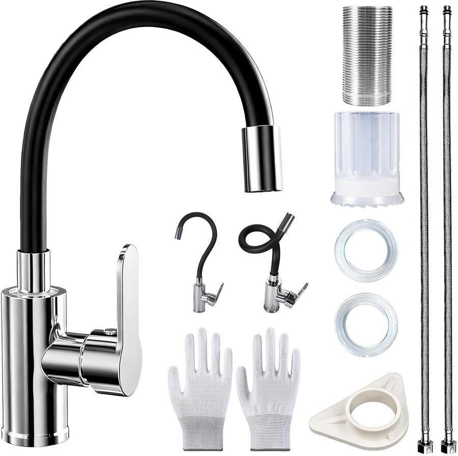 Thijox Waterkoker met Flexibele Uitloop Zwarte Waterkoker met PVC-Siliconen Slang Handzaam en Praktisch voor Keuken Camping en Thuisgebruik