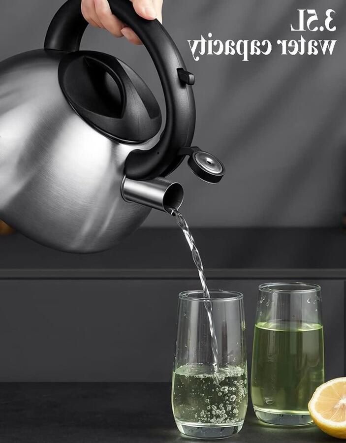 Waterkoker Theepot Fluitketel Roestvrijstaal Koken Voor Drankjes Automatisch Fluitje 3.5 Liter Zilver