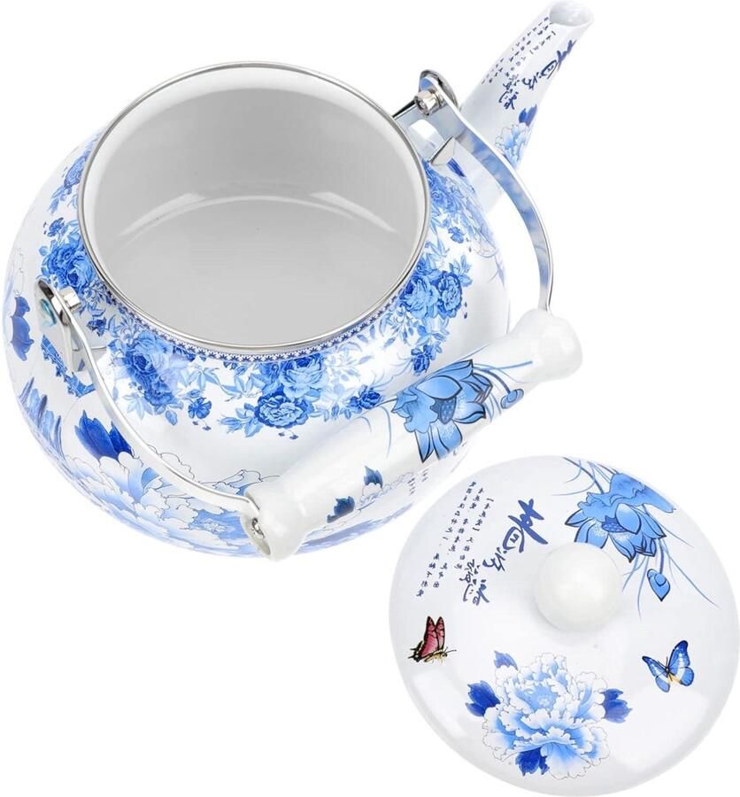 Waterkoker Theepot Kookketel Serveer Water Koken Inductie Geschikt 2.5 Liter Blauw Wit