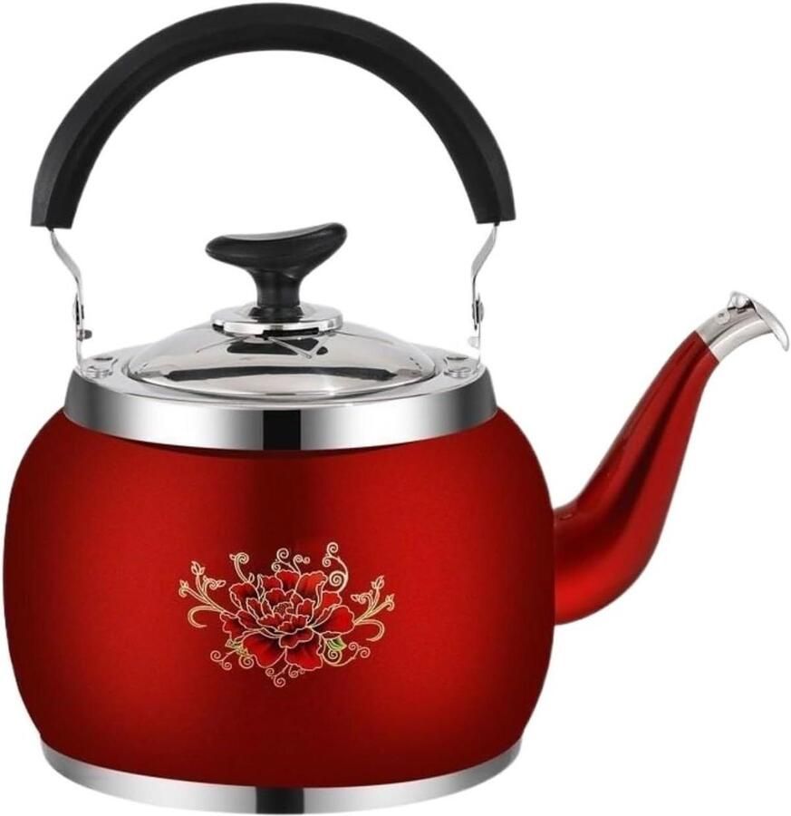 Waterkoker Theepot Roestvrij staal Koken op gas Energie concentrerende basis 4L Rood