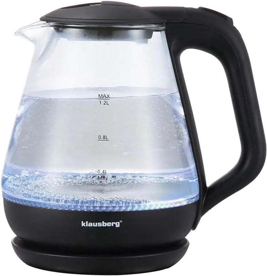 Waterkoker Transparant Zwart LED-achtergrondverlichting Veilig en Snel Voor 1 tot 3 personen