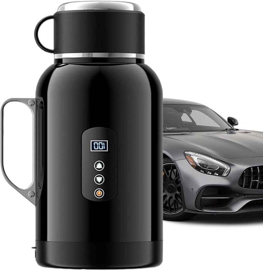 Waterkoker voor auto Draagbare koker Onderweg warme drank Snelle verwarming 1500 ml Zwart