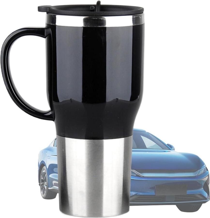 Waterkoker voor auto Reisbeker Verwarming Warme Dranken Onderweg Lekvrij Dekselontwerp 450 ml Zwart