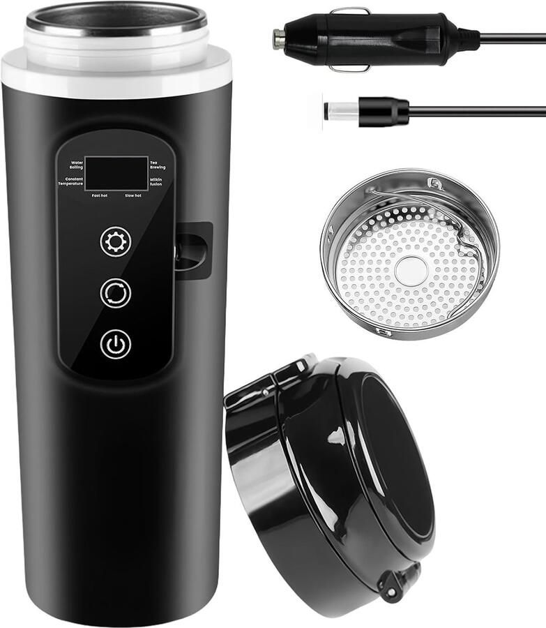 Waterkoker voor auto reiswaterkoker 500 ml 12 V 24 V elektrisch met temperatuurregeling en lcd-display draagbare waterkoker voor vrachtwagen camping reizen voor thee koffie babymelk