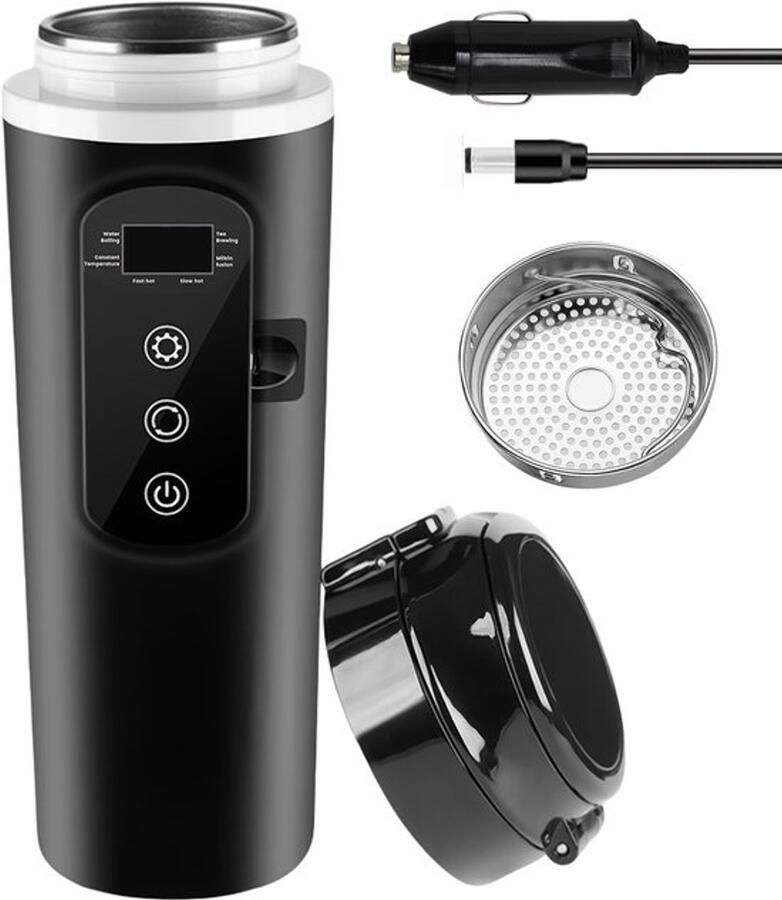 Waterkoker voor auto reiswaterkoker 500 ml draagbare autowaterkoker 12 V 24 V elektrisch met temperatuurregeling en lcd-display voor vrachtwagen camping reizen voor thee koffie babymelk