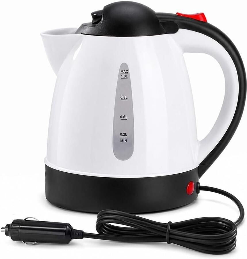 Waterkoker voor de auto Wit 1000 ml Draagbare Autowaterkoker met Sigarettenaansteker Voor Reisgebruik