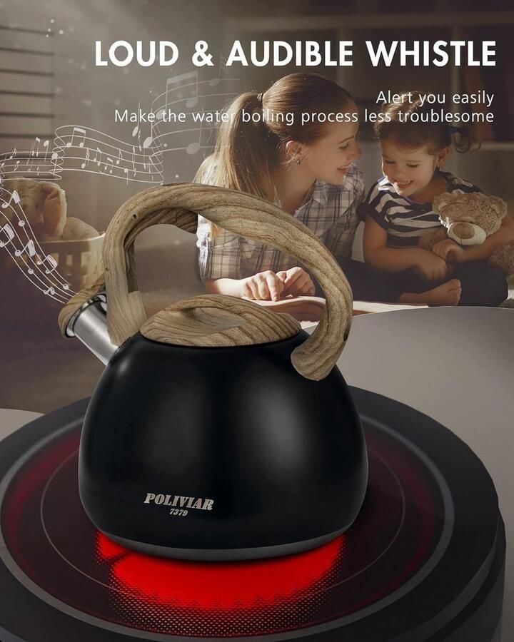 Waterkoker voor fornuis Theepot fluitketel Koffie en thee Luid fluitende indicator 2.7 Liter Zwart