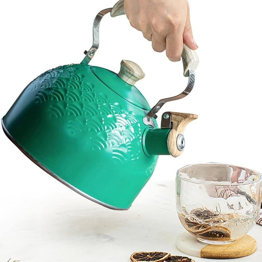 Waterkoker voor Fornuis Theepot RVS Water Koken Luid Fluitje 2.5L Groen