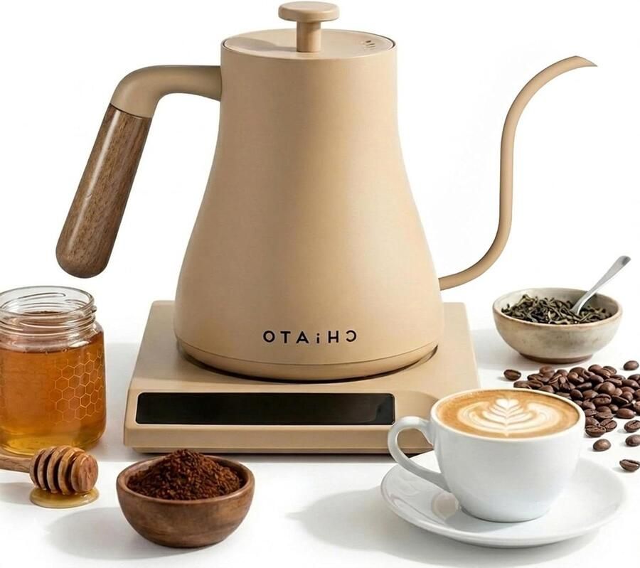 Waterkoker Zwanenhals Elektrische Ketel Koffie Bereiden Instelbare Temperatuur 06 Liter Beige