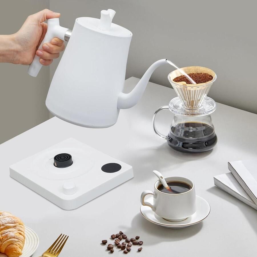 Waterkoker Zwanenhals Elektrische Ketel Koffie en Thee Instelbare Temperatuur 1.0 liter Wit