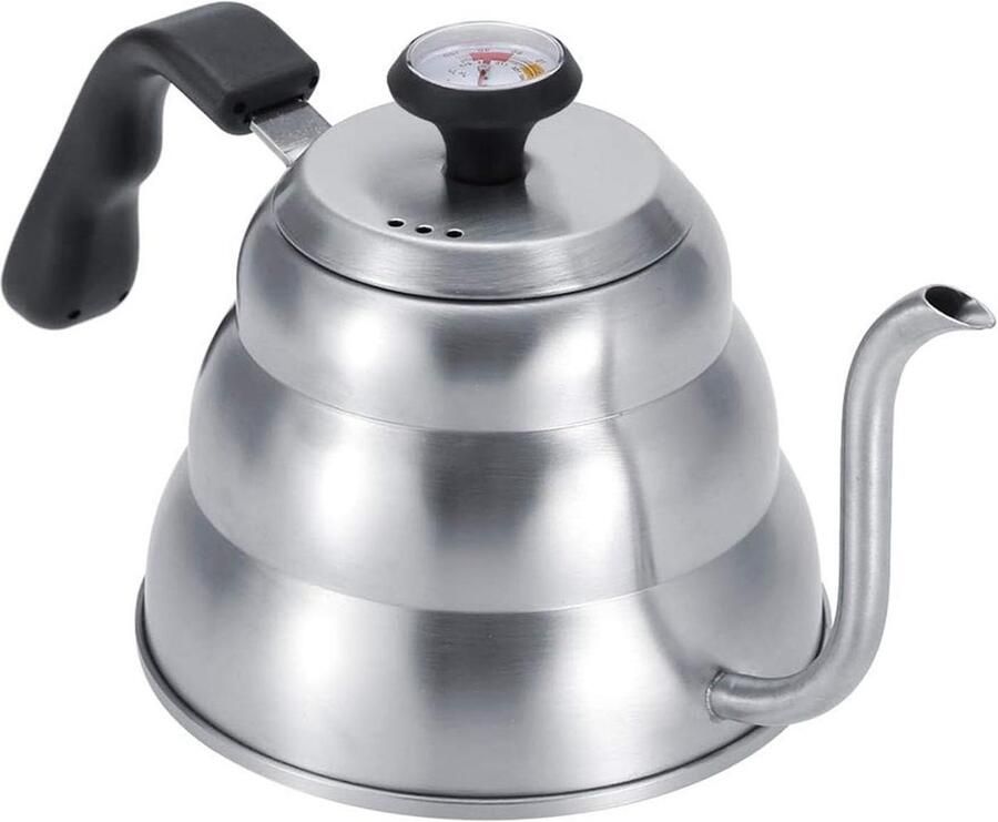 Waterkoker Zwanenhals Koffieketel Druppel Thee en Koffie Ingebouwde Thermometer 1 Liter Zilver