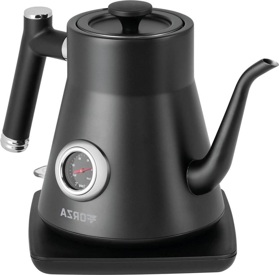 Waterkoker Zwanenhals Koffieketel Theeketel Precieze temperatuur controle Ingebouwde thermometer 08 liter Matzwart