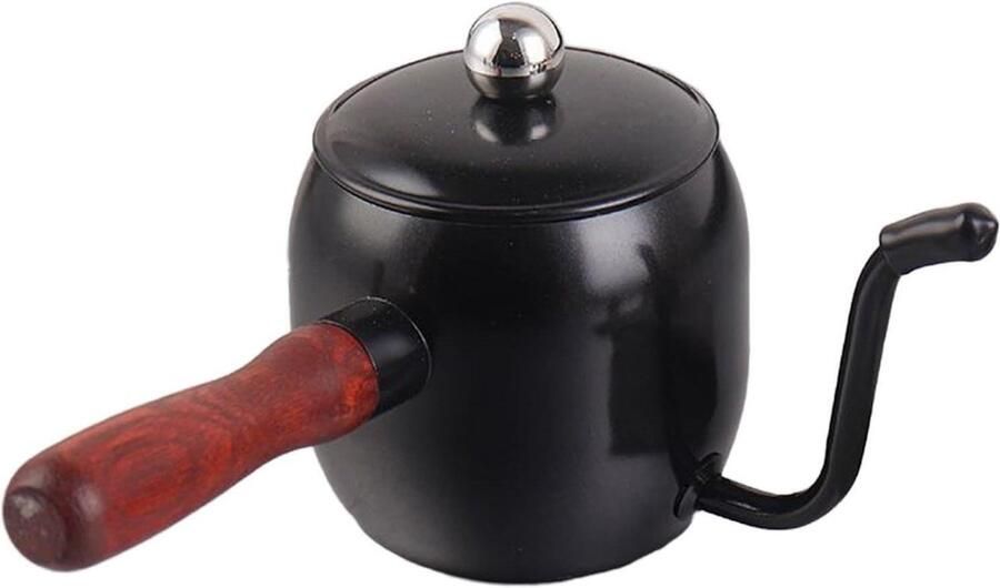 Waterkoker Zwanenhals Koffiepot Overgieten Filterkoffie Thee Ergonomische Houten Greep 500 ml Zwart