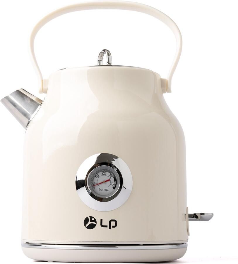 Waterkokers Retro Elektrische Waterkoker 1.7L RVS Temperatuurindicator Met Thermometer 2200W BPA-vrij Wit - Foto 2