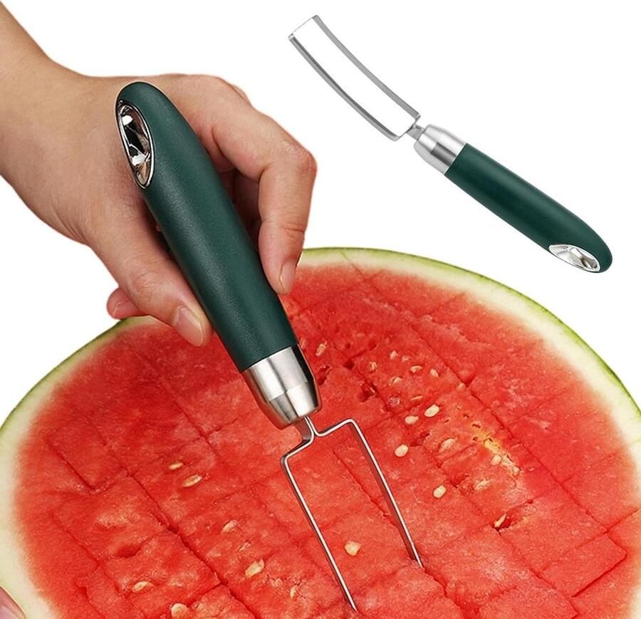 Watermeloen Snijder Fruit Blokjes Snijder Snelle Vruchtenbereiding Roestvrij Staal PP 22x4x4 cm Zilver