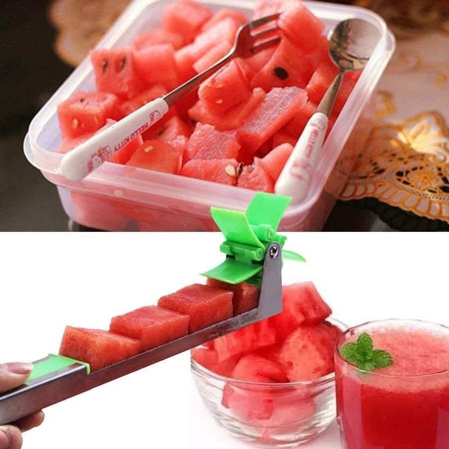 Watermeloen Snijder Fruitmes Fruitsalades Maken Automatische Stukken 30 x 3 cm Zilver